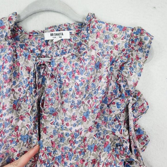 BB Dakota Dress Womens Large Blue Pink Floral Ruffle Tiered Maxi Peasant Cottage - Picture 4 of 13